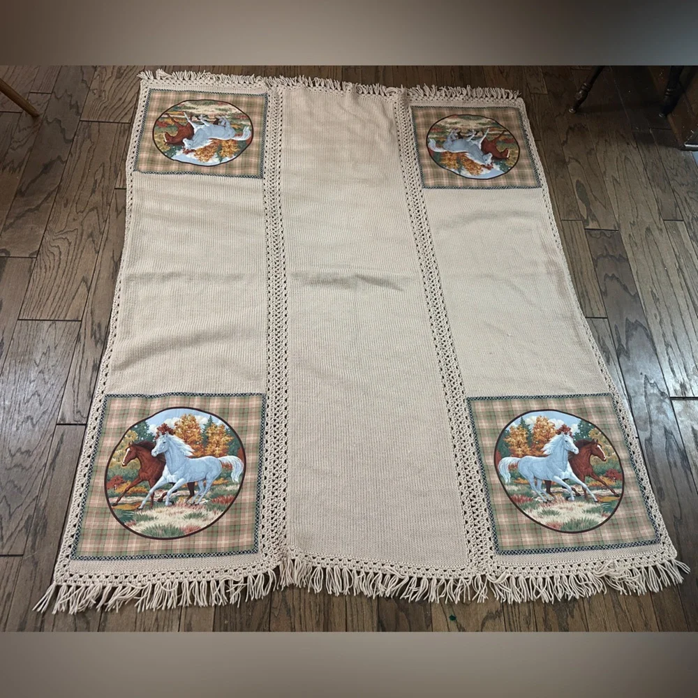 Handmade Running Horses Fall Throw Blanket 60x69” Western Boho Home Decor